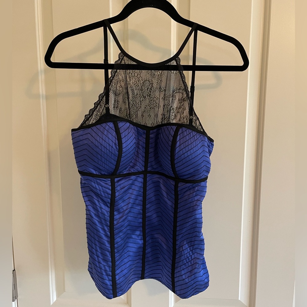 Bebe purple & black halter top with lace Sz M